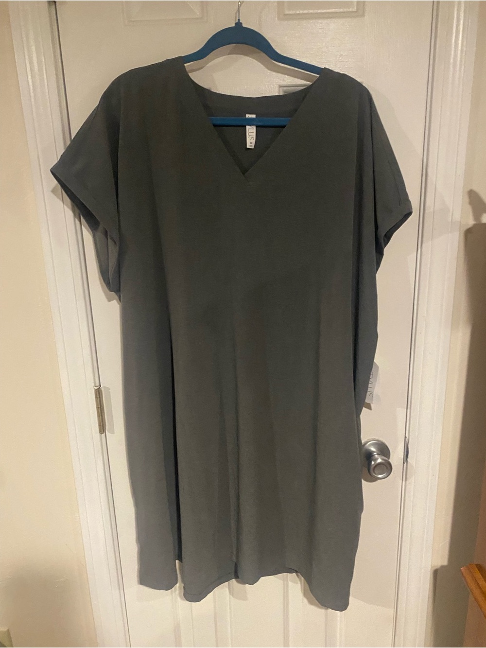 STYLUS Olive V-Neck Relaxed Dress